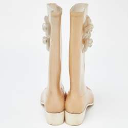 Chanel Cream Glitter Rubber CC Camellia Rain Boots Size 41