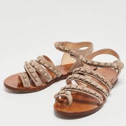 Chanel Beige Suede Chain Detail Flat Sandals Size 37
