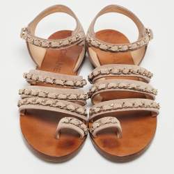 Chanel Beige Suede Chain Detail Flat Sandals Size 37