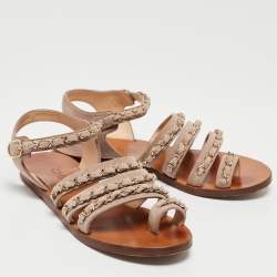Chanel Beige Suede Chain Detail Flat Sandals Size 37