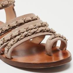 Chanel Beige Suede Chain Detail Flat Sandals Size 37