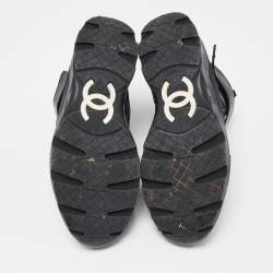Pre Owned Chanel Black Leather and Neoprene CC High Top Sneakers Size 38