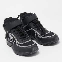 Pre Owned Chanel Black Leather and Neoprene CC High Top Sneakers Size 38