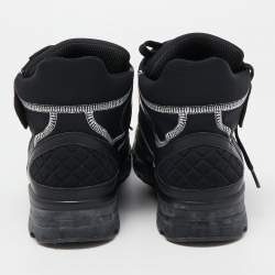 Pre Owned Chanel Black Leather and Neoprene CC High Top Sneakers Size 38