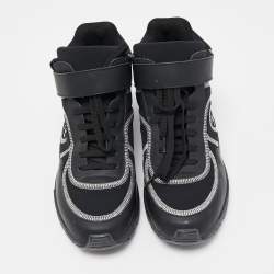 Pre Owned Chanel Black Leather and Neoprene CC High Top Sneakers Size 38