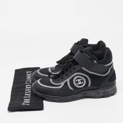 Pre Owned Chanel Black Leather and Neoprene CC High Top Sneakers Size 38