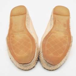 Pre Owned Chanel Beige/Black Leather CC Espadrille Flats Size 38
