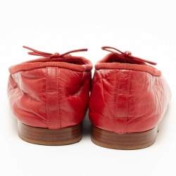 Pre Owned Chanel Red Leather CC Bow Ballet Flats Size 38.5