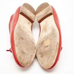 Pre Owned Chanel Red Leather CC Bow Ballet Flats Size 38.5