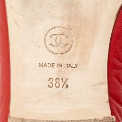 Pre Owned Chanel Red Leather CC Bow Ballet Flats Size 38.5