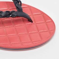 Pre Owned Chanel Navy Blue Leather Interlocking CC Logo Flip Flops Size 37.5
