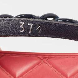 Pre Owned Chanel Navy Blue Leather Interlocking CC Logo Flip Flops Size 37.5