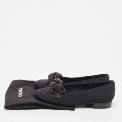 Chanel Black Fabric CC Crystal Embellished Loafers Size 37