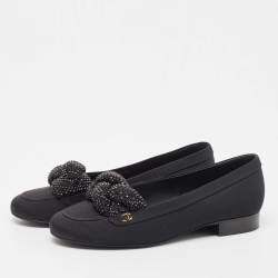 Chanel Black Fabric CC Crystal Embellished Loafers Size 37