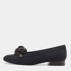 Chanel Black Fabric CC Crystal Embellished Loafers Size 37
