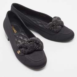 Chanel Black Fabric CC Crystal Embellished Loafers Size 37