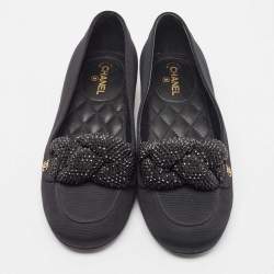 Chanel Black Fabric CC Crystal Embellished Loafers Size 37
