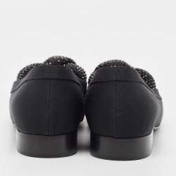 Chanel Black Fabric CC Crystal Embellished Loafers Size 37