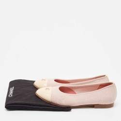Pre Owned Chanel Pink/Beige Canvas and Patent Cap Toe CC Ballet Flats Size 37.5