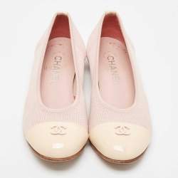 Pre Owned Chanel Pink/Beige Canvas and Patent Cap Toe CC Ballet Flats Size 37.5