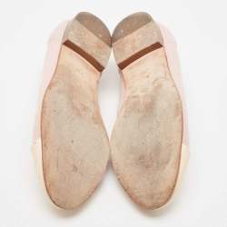 Pre Owned Chanel Pink/Beige Canvas and Patent Cap Toe CC Ballet Flats Size 37.5