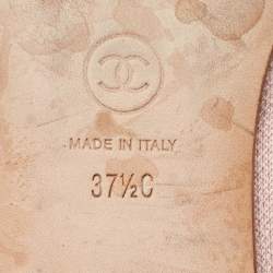 Pre Owned Chanel Pink/Beige Canvas and Patent Cap Toe CC Ballet Flats Size 37.5