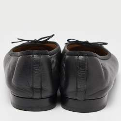 Chanel Black Leather and Patent CC Cap Toe Bow Ballet Flats Size 40.5