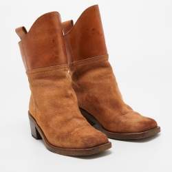 Chanel Brown Leather and  Suede Ankle Boots Size 37