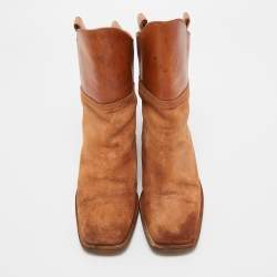 Chanel Brown Leather and  Suede Ankle Boots Size 37