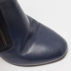 Chanel Blue Leather CC Block Heel Ankle Boots Size 36