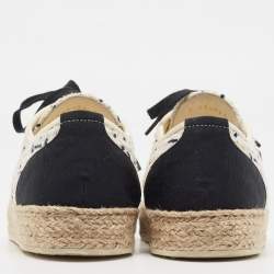 Chanel White/Black Tweed and Grosgrain CC Lace Up Espadrilles Sneakers Size 38