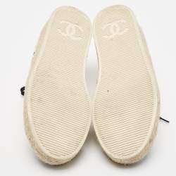 Chanel White/Black Tweed and Grosgrain CC Lace Up Espadrilles Sneakers Size 38
