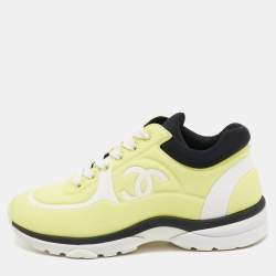 Chanel Neon Yellow/Black Lycra CC Low Top Sneakers Size 36.5