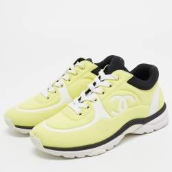 Chanel Neon Yellow/Black Lycra CC Low Top Sneakers Size 36.5