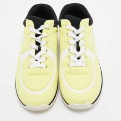 Chanel Neon Yellow/Black Lycra CC Low Top Sneakers Size 36.5