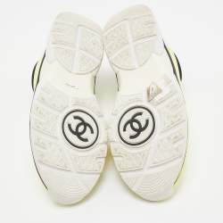 Chanel Neon Yellow/Black Lycra CC Low Top Sneakers Size 36.5
