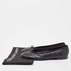 Pre Owned Chanel Black Leather CC Ballet Flats Size 39