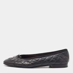 Pre Owned Chanel Black Leather CC Ballet Flats Size 39