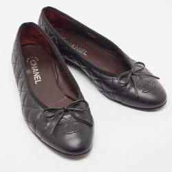 Pre Owned Chanel Black Leather CC Ballet Flats Size 39
