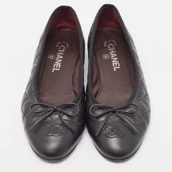 Pre Owned Chanel Black Leather CC Ballet Flats Size 39