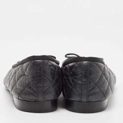 Pre Owned Chanel Black Leather CC Ballet Flats Size 39