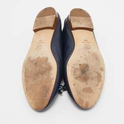 Chanel Navy Blue Leather CC Cap Toe Ballet Flats Size 39