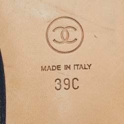 Chanel Navy Blue Leather CC Cap Toe Ballet Flats Size 39