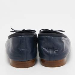 Chanel Navy Blue Leather CC Cap Toe Ballet Flats Size 39