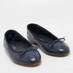 Chanel Navy Blue Leather CC Cap Toe Ballet Flats Size 39