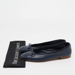 Chanel Navy Blue Leather CC Cap Toe Ballet Flats Size 39