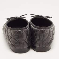 Chanel Black Quilted Leather and Patent CC Cap Toe Bow Ballet Flats Size 37.5