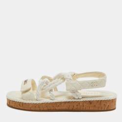 Chanel White Leather and Rope Slingback Espadrille Sandals Size 41