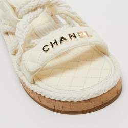 Chanel White Leather and Rope Slingback Espadrille Sandals Size 41