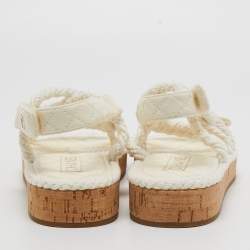 Chanel White Leather and Rope Slingback Espadrille Sandals Size 41